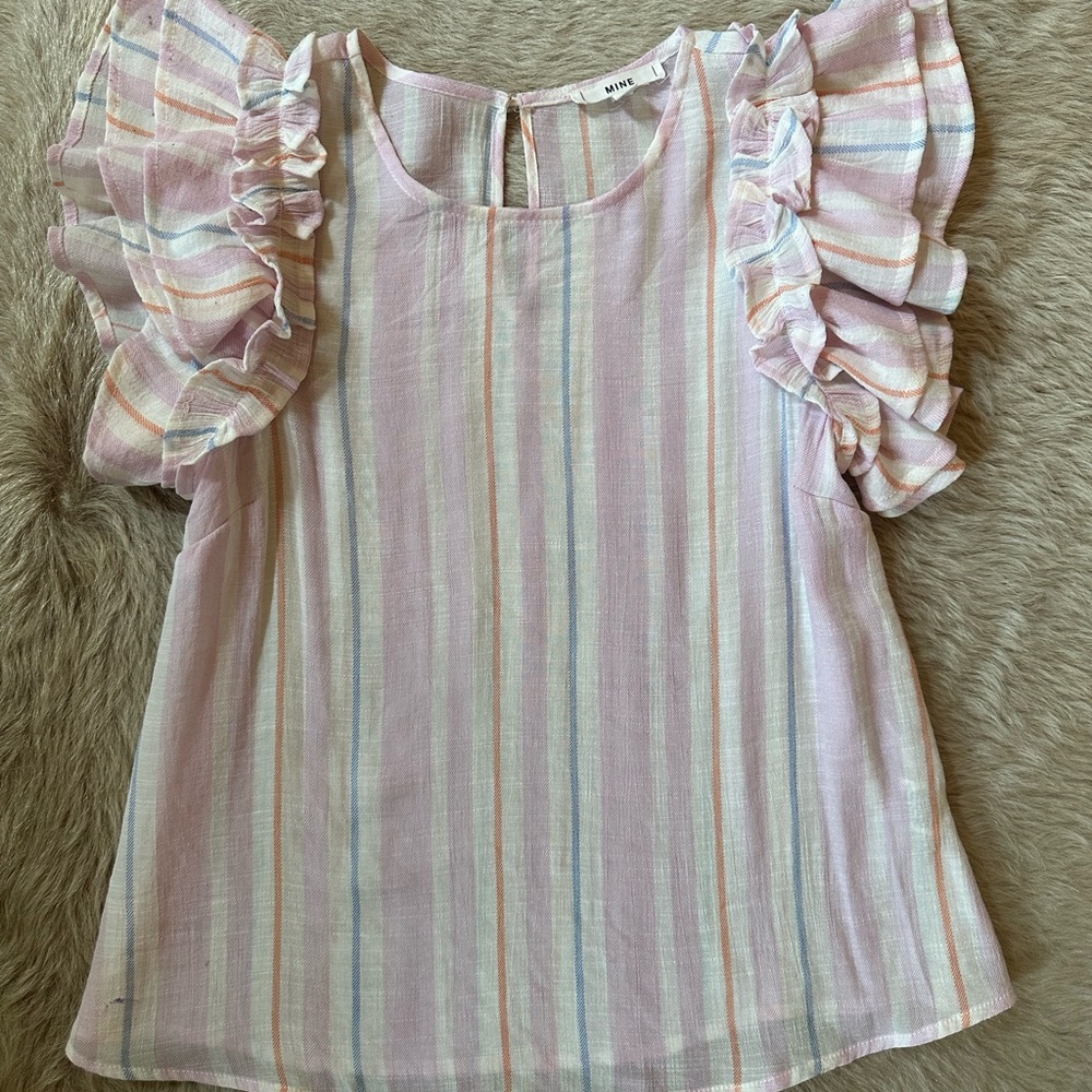 Striped flutter sleeve top